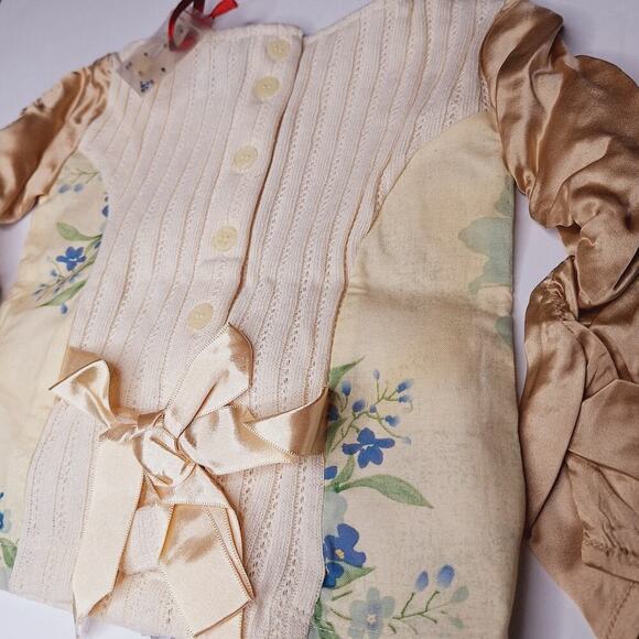 Meli Meli Boutique Mixed Media Top 2T Floral Applique Beaded Cotton Silk Cottage - Picture 4 of 8